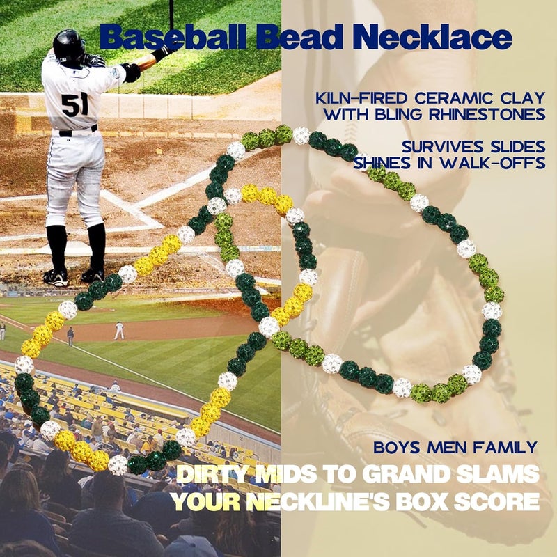 Krfy Baseball Necklaces for Boys, Bling Rhinestone Beaded Necklaces for Women Men, Diamond Baseball Drip Necklace Ice Bead Necklaces Inspired Sports Jewelry, 17.7 Inches, Age：Over 8 Years Old - Image 2